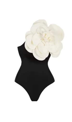 3D FLOWER SWIMSUIT IN BLACK