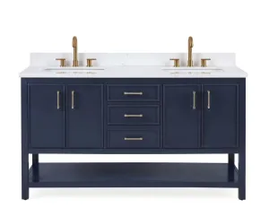 60" Tennant Brand Navy Blue Double Sink Bathroom Vanity - Felton  # 7330-D60NB