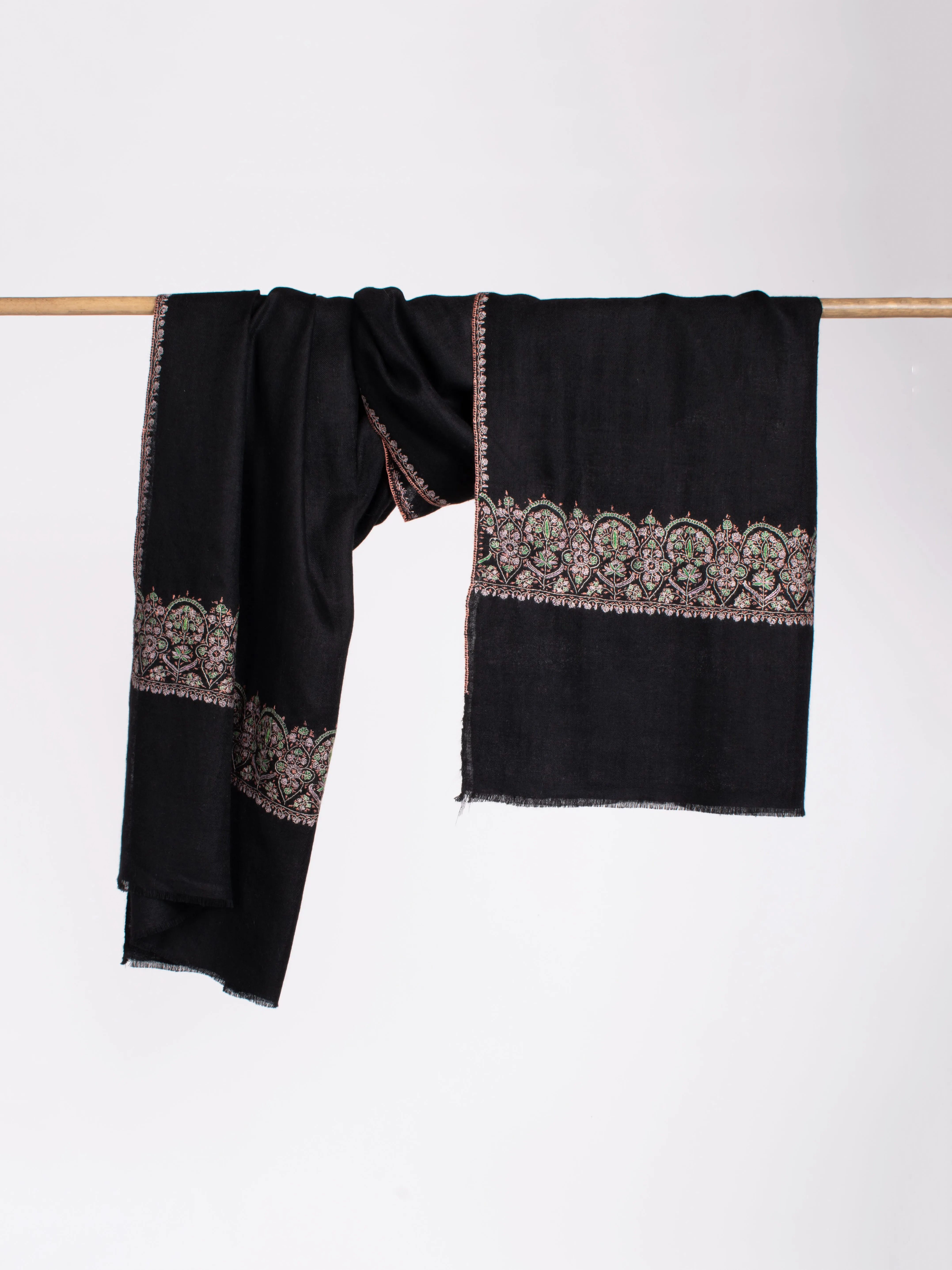 Black Embroidered Cashmere Scarf