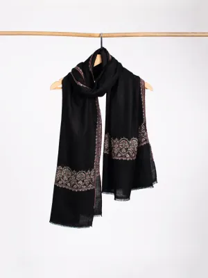 Black Embroidered Cashmere Scarf