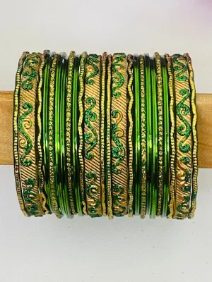 Charming Green Color Shining Designer Metal Bangles