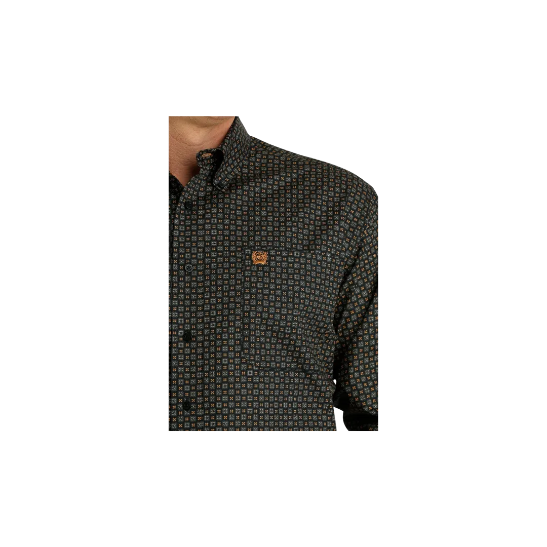 Cinch Men's Long Sleeve Button Down Western Geometric Print Black Shirt