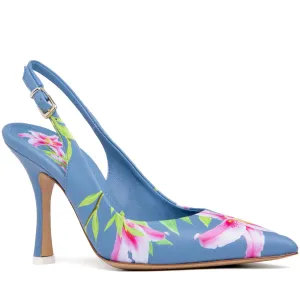 Conica Blue Printed Leather Slingback