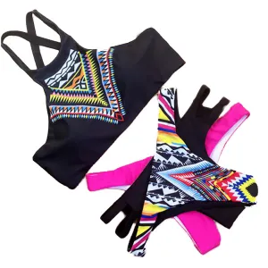 Geometric Printed High Neck Low Waist Bikini