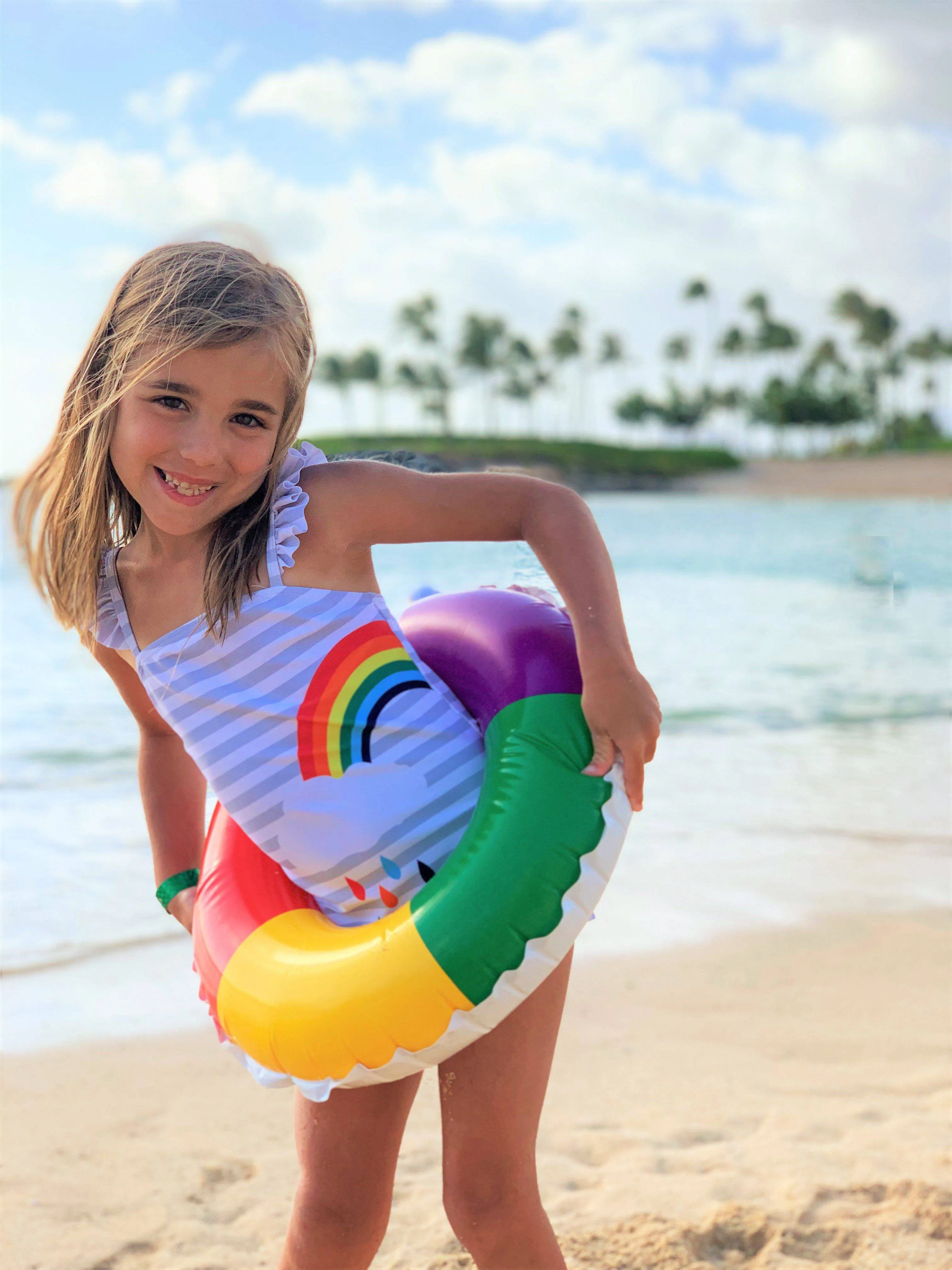 Gray Stripe Rainbow BFF Swimsuit