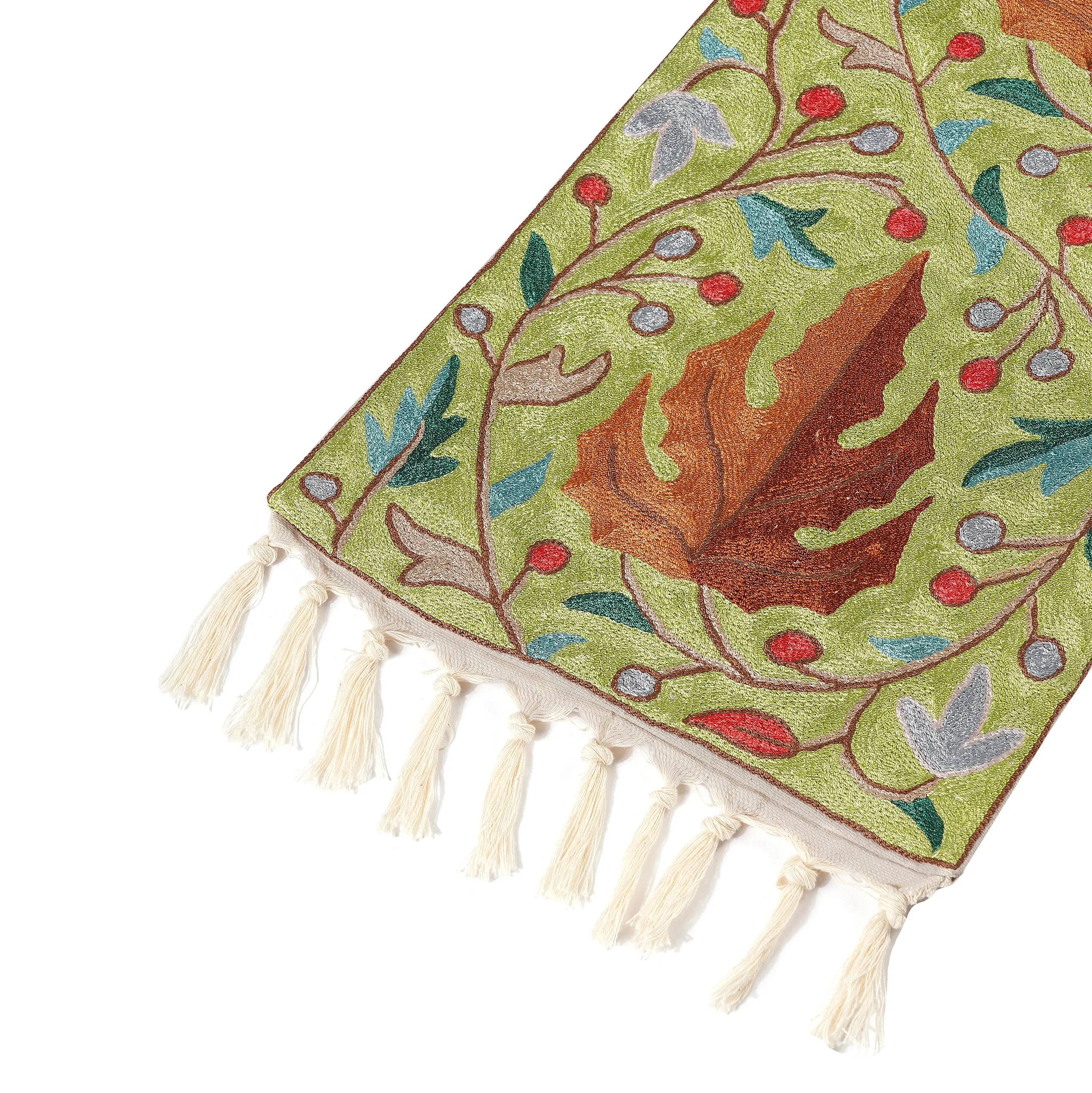 Hand Embroidered Table Runner - Leaves