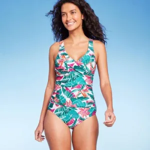 Kona Sol Women's Front Wrap One Piece Swimsuit Tummy Control Swimwear