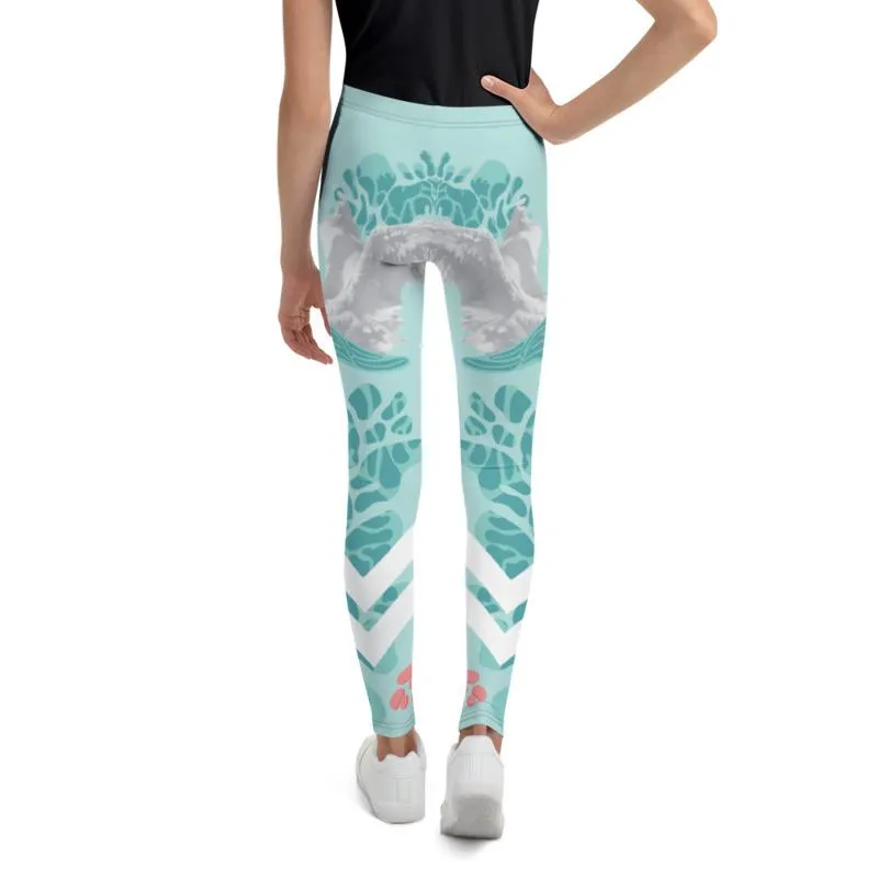 Light Blue Swan Print Premium Youth Leggings Stylish Workout Pants - Made in USA/EU