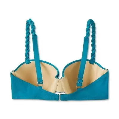 New - Women's Light Lift Shirred Underwire Bikini Top - Shade & Shore Teal Blue 34DD