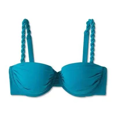 New - Women's Light Lift Shirred Underwire Bikini Top - Shade & Shore Teal Blue 34DD