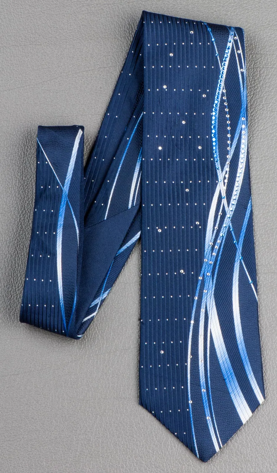 Pierre Cardin Rhinestone Silk Neck Tie Vertical Waves on Dark Blue 3 1/2 In