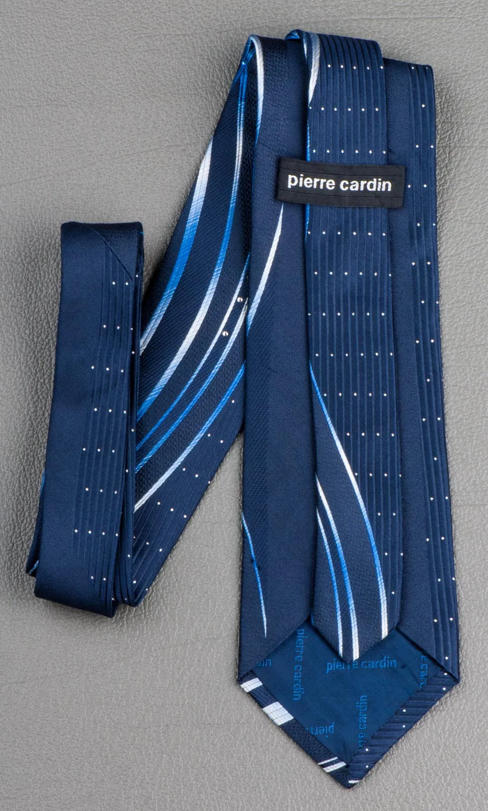 Pierre Cardin Rhinestone Silk Neck Tie Vertical Waves on Dark Blue 3 1/2 In