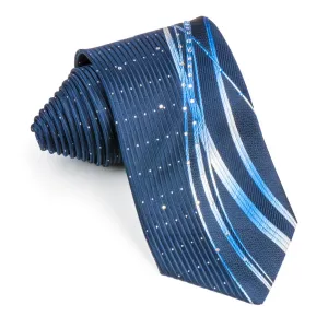 Pierre Cardin Rhinestone Silk Neck Tie Vertical Waves on Dark Blue 3 1/2 In