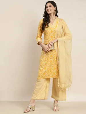 Printed Kurta With Palazzos & Dupatta