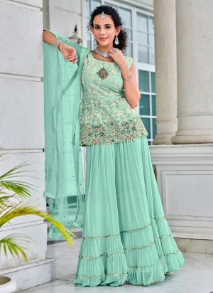 Readymade Sky Blue Embroidered Viscose Georgette Suit