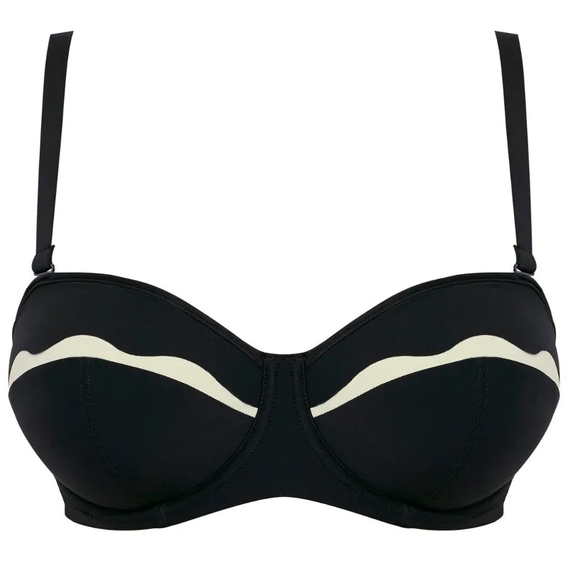 Sainte Maxime Black Cream Bandeau Multiway Bikini Top - Fantasie Swim