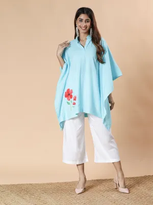 SkyBlue Rayon MandarinKurti - ScarletBloom