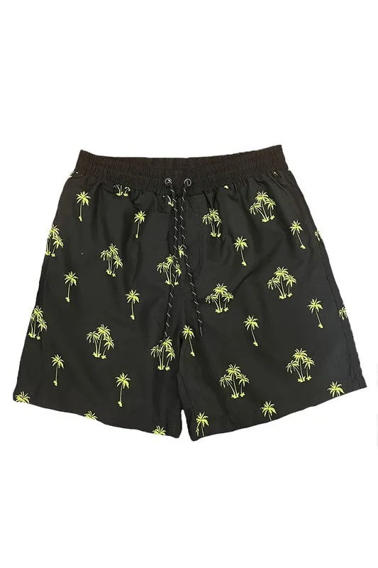 TEEK - Black Palm Tree Print Swim Shorts