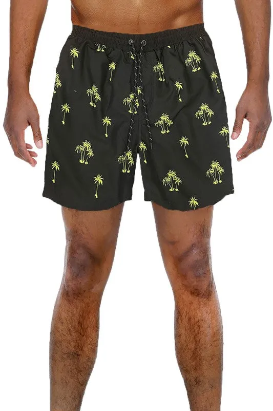 TEEK - Black Palm Tree Print Swim Shorts