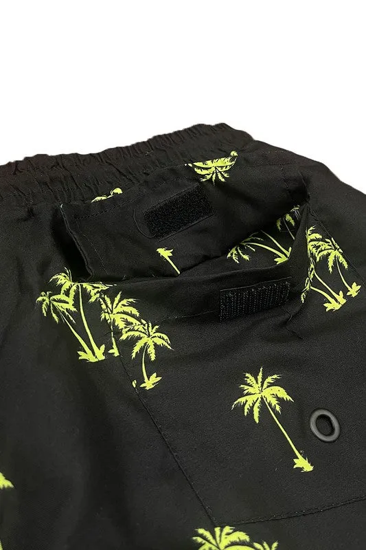 TEEK - Black Palm Tree Print Swim Shorts