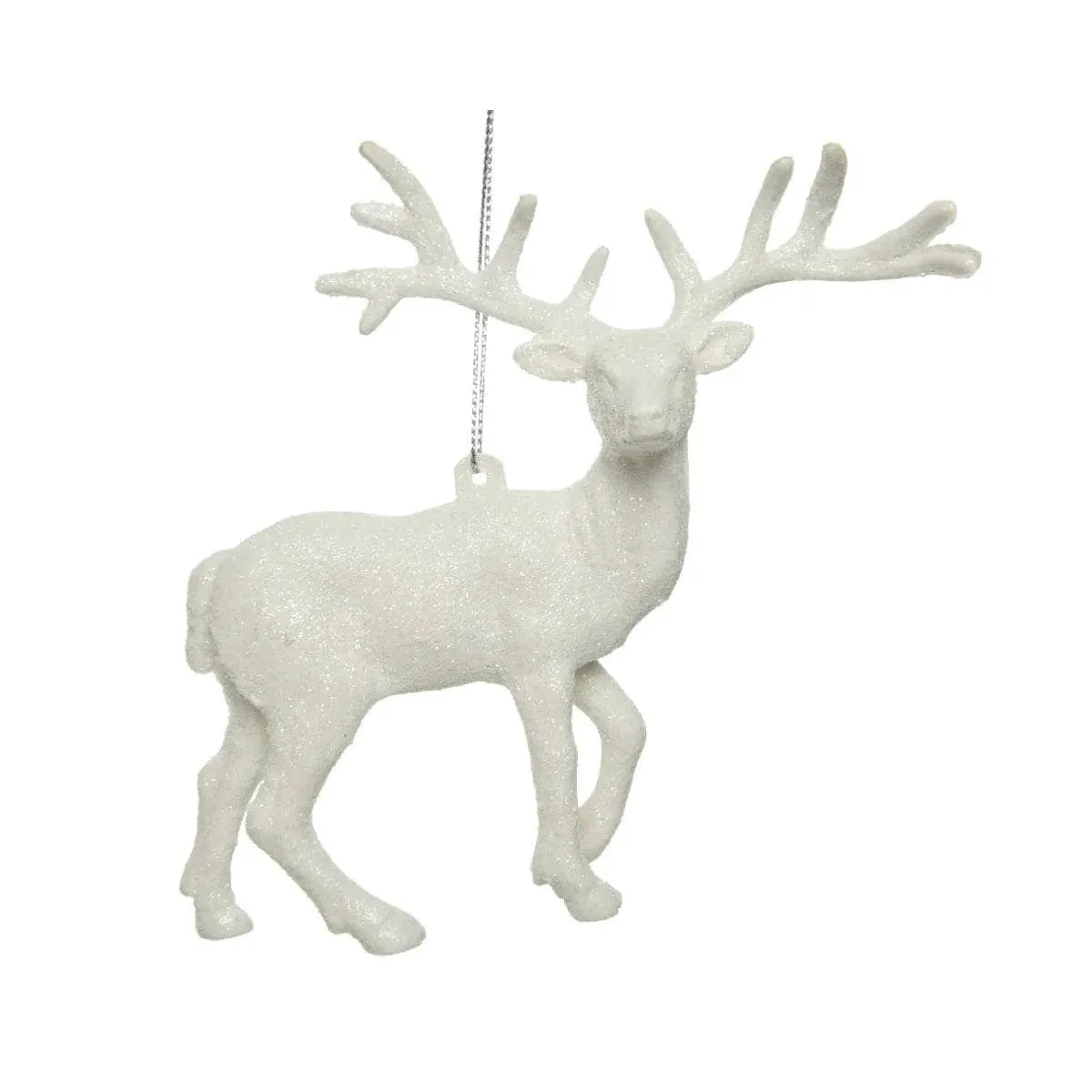 White Glitter Reindeer Christmas Tree Decoration - 14cm