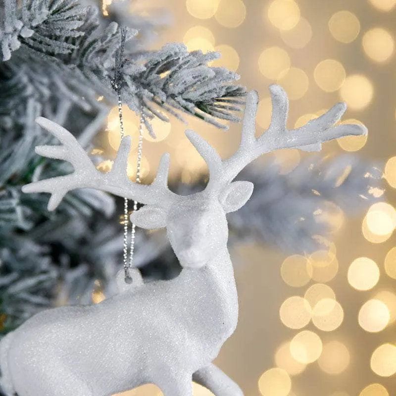 White Glitter Reindeer Christmas Tree Decoration - 14cm