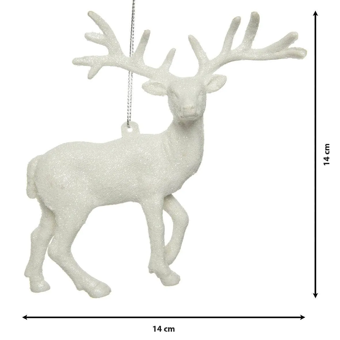 White Glitter Reindeer Christmas Tree Decoration - 14cm