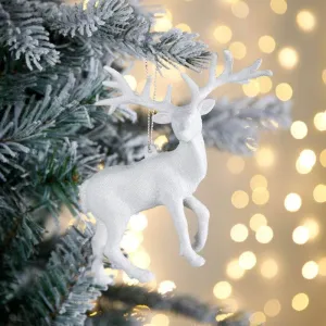 White Glitter Reindeer Christmas Tree Decoration - 14cm