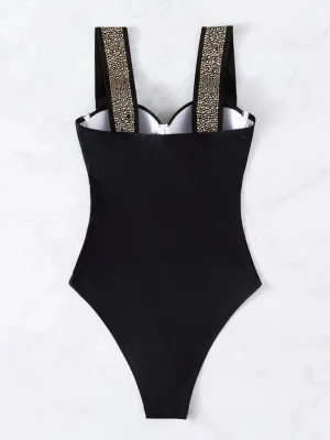 Women's rivet decor push-up one-piece swimwear